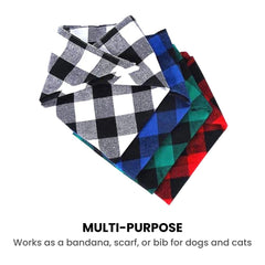 Plaid Dog Bandana — Adjustable Cotton Pet Scarf