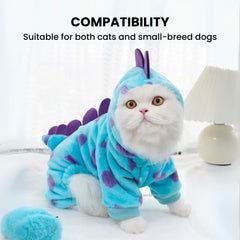 Plush Dinosaur Pet Onesie — Blue & Green Dog/Cat Costume