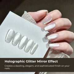 Porcelain White Cat Eye Gel Polish: Holographic Magnetic Galactic Effect