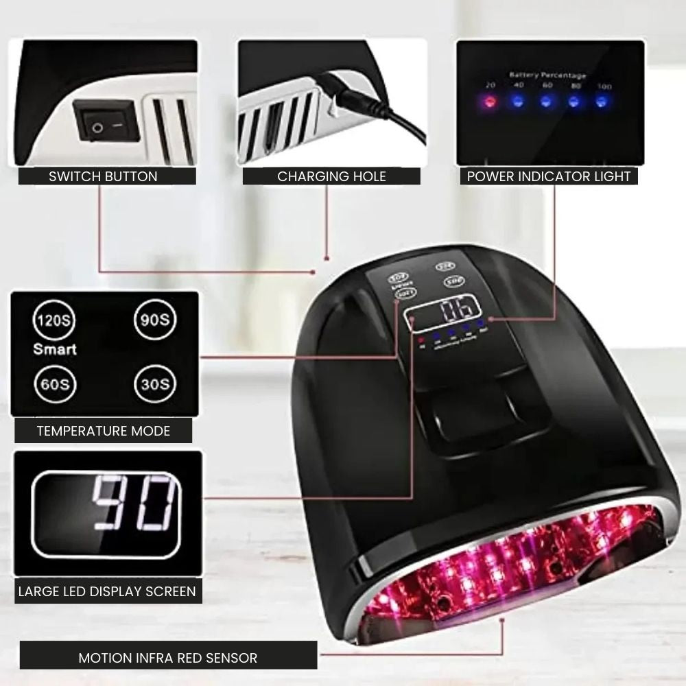 Portable Cordless UV LED Nail Lamp – 15600mAh - features