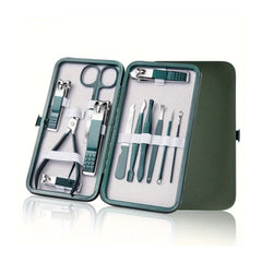 Portable Green Nail Clippers Set 18-in-1 Grooming Kit