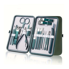 Portable Green Nail Clippers Set 18-in-1 Grooming Kit