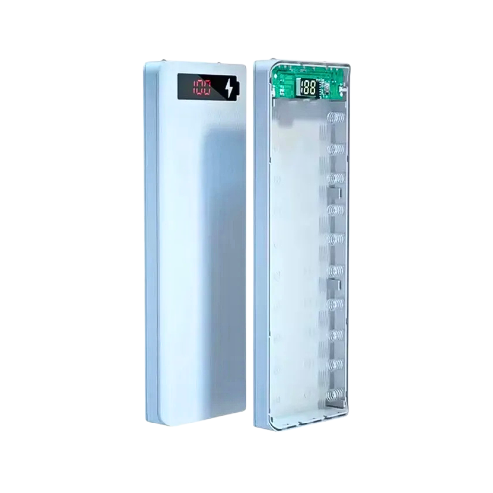 DIY 10×18650 Power Bank Case with LED Display & Flashlight