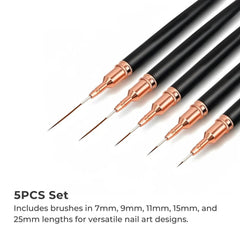 Pro Nail Art Brush Set 5PCS for Lines, Stripes & Flowers