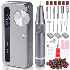 Professional 35000RPM Rechargeable Nail Drill Kit - grey