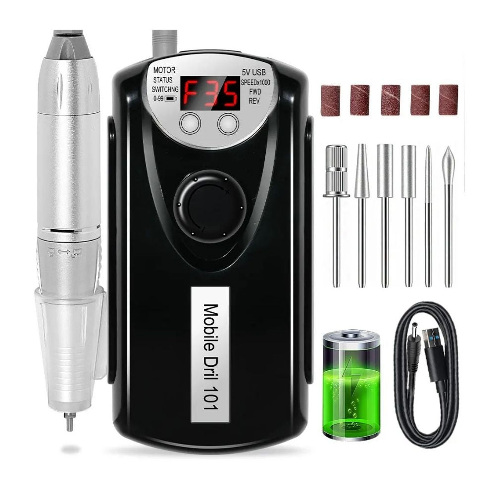 Professional Rechargeable Electric Nail Drill Machine - black