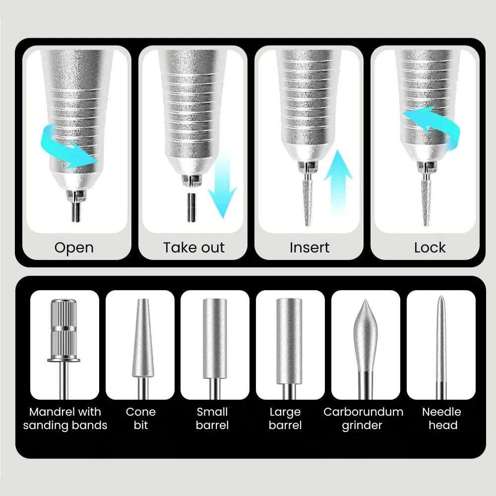 Professional Rechargeable Electric Nail Drill Machine - heads