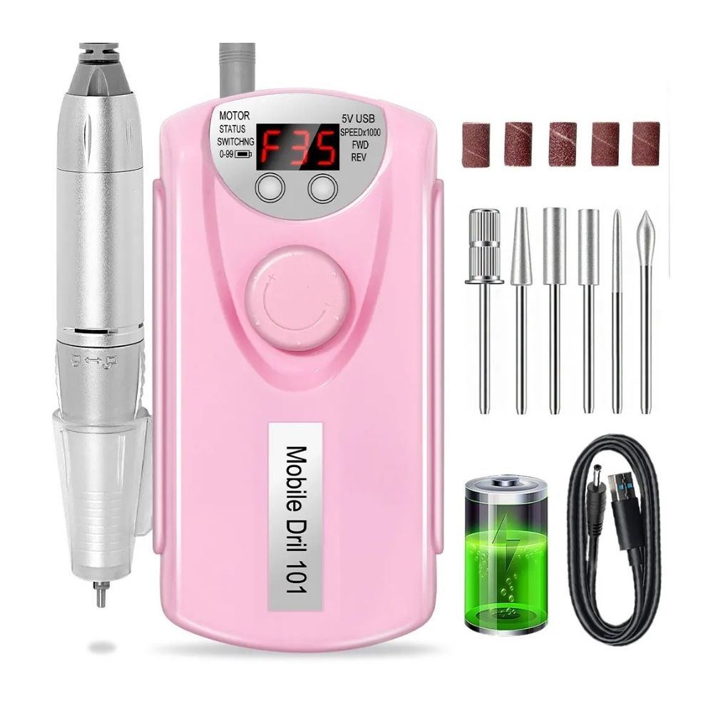 Professional Rechargeable Electric Nail Drill Machine - pink