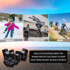 Protective Gear Set 6 Pcs – Knee, Elbow & Wrist Pads for All Ages