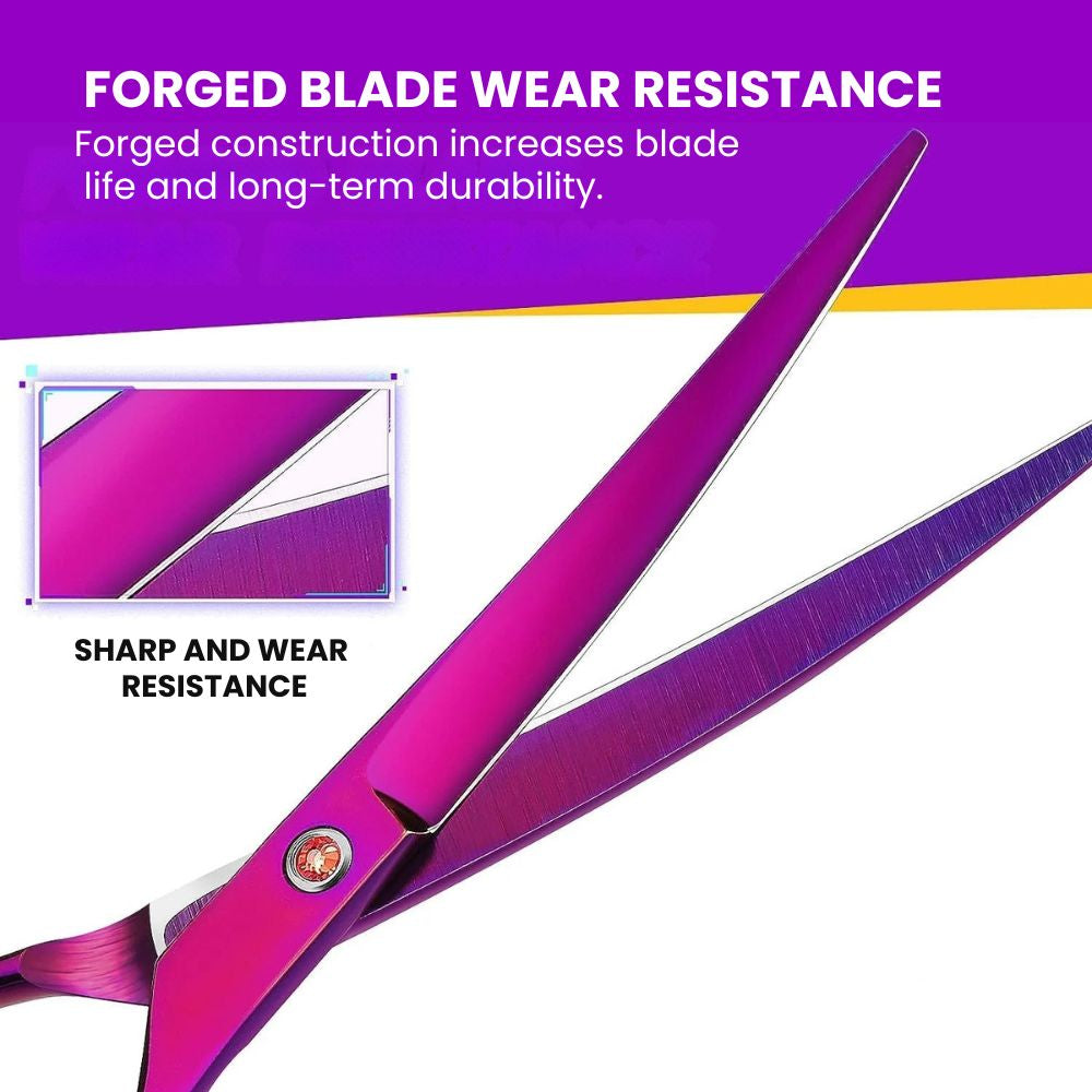 Purple Curved Pet Grooming Scissors — 7 in - forged blade