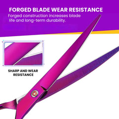 Purple Curved Pet Grooming Scissors — 7 in - forged blade