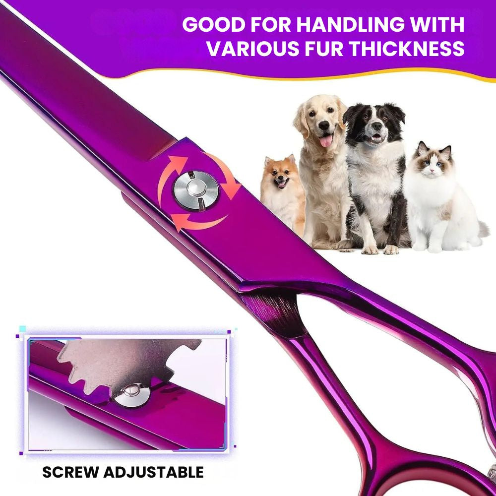 Purple Curved Pet Grooming Scissors — 7 in -  Good handling 