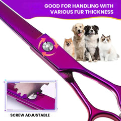 Purple Curved Pet Grooming Scissors — 7 in -  Good handling 