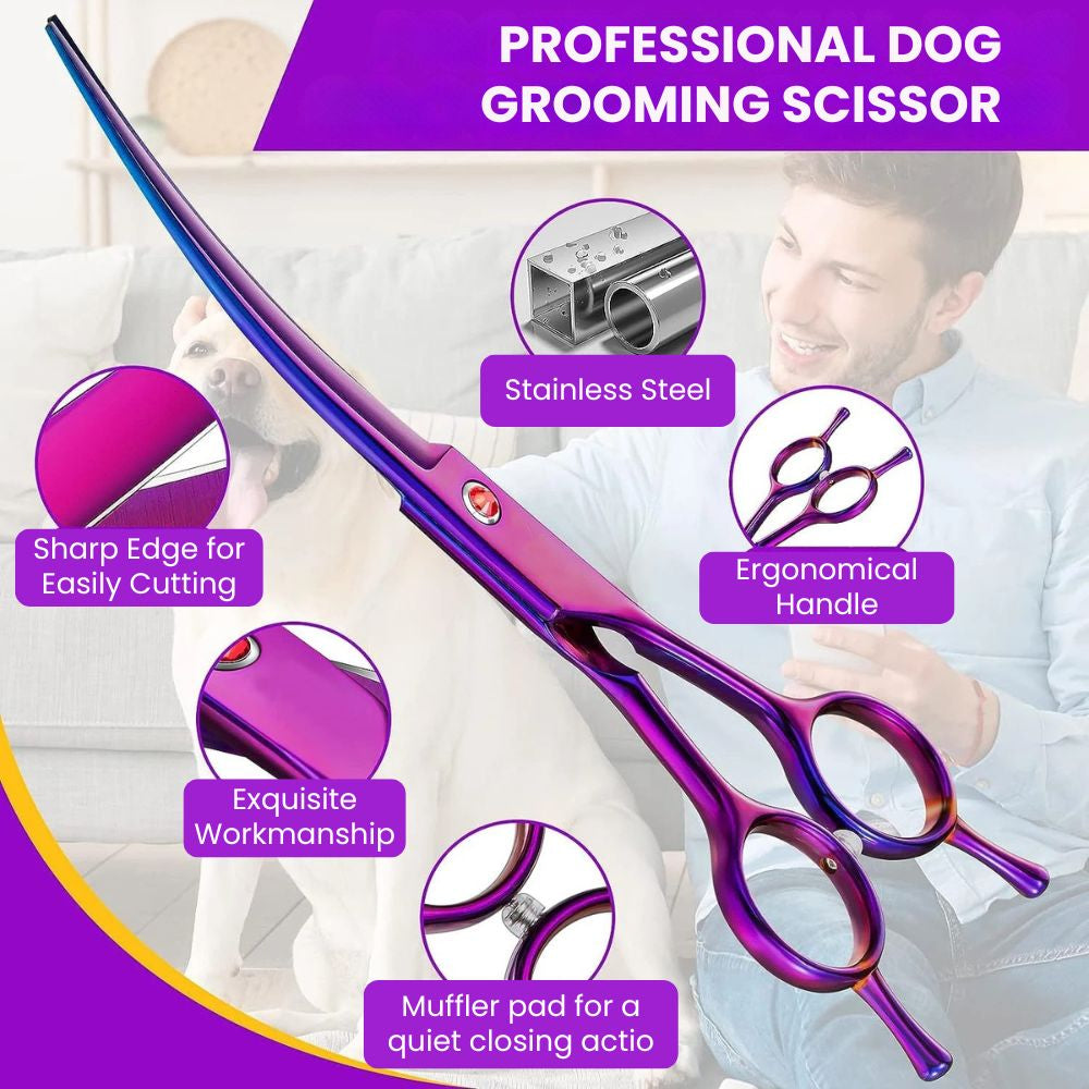 Purple Curved Pet Grooming Scissors — 7 in - grooming scissor