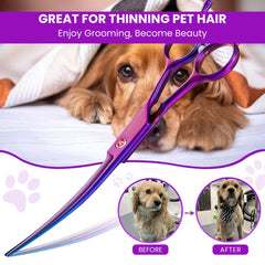 Purple Curved Pet Grooming Scissors — 7 in - great for pet hair