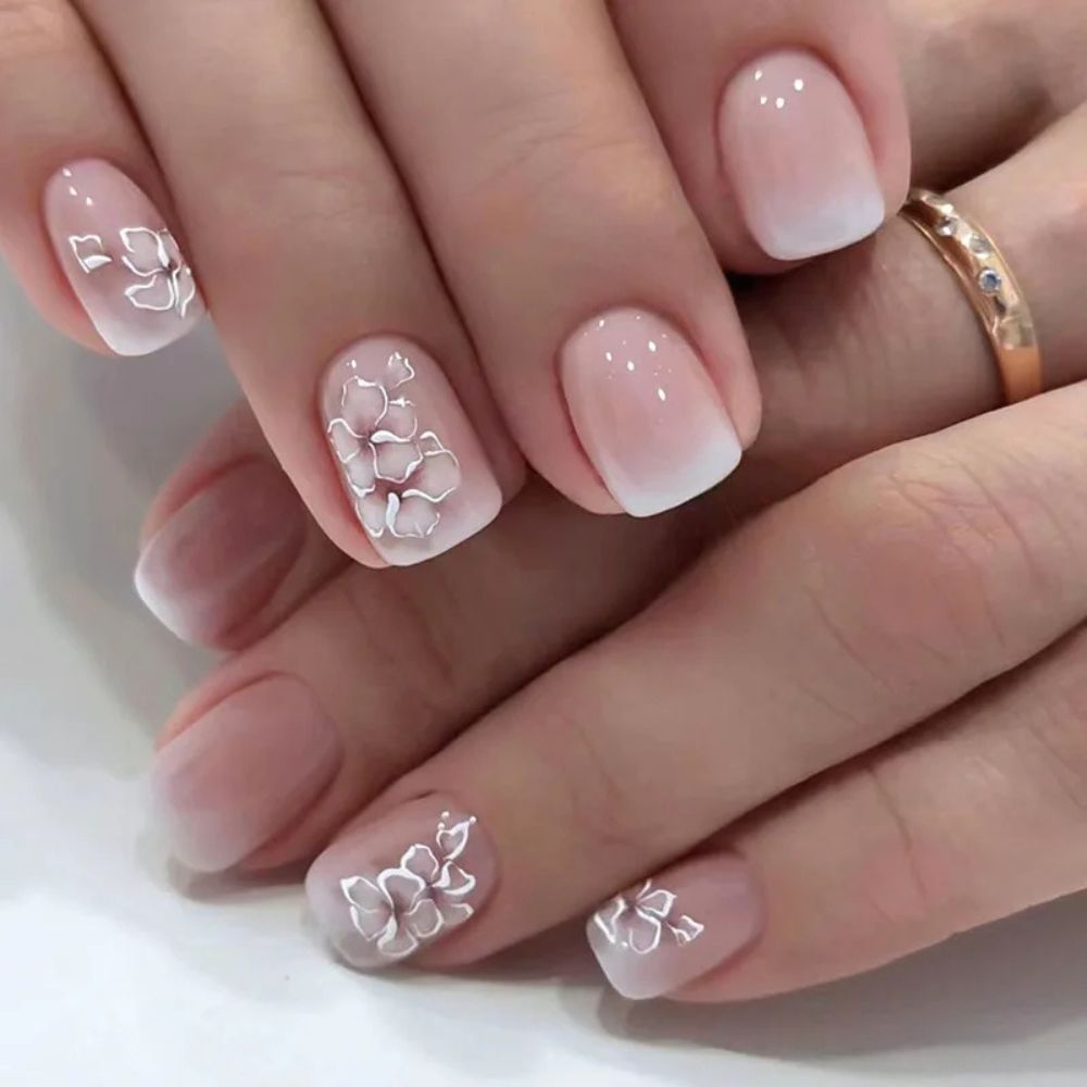 French Gradient Flower Nails with Glue & File Set