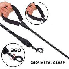 Reflective Braided Dog Leash with 360° Metal Clasp
