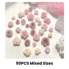 Resin Rose Nail Charms 3D Kawaii Flowers – 50PCS Set