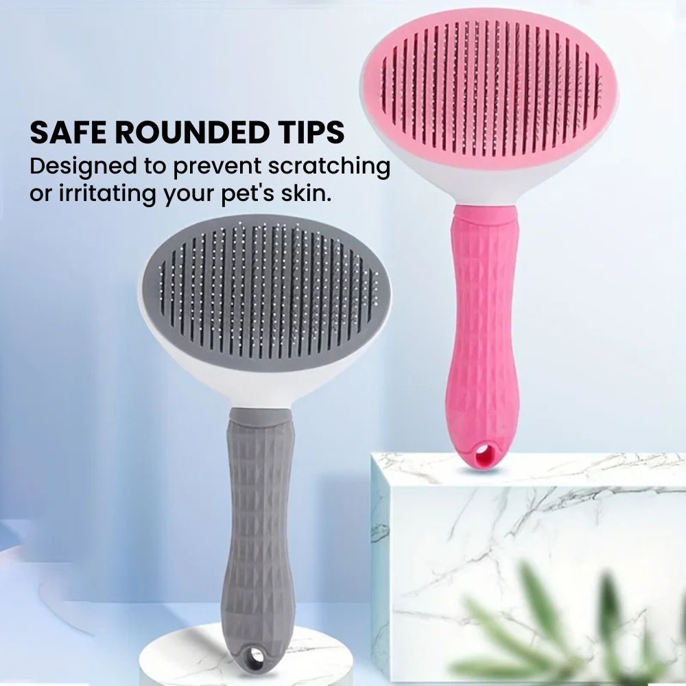 Self-Cleaning Pet Grooming & Massage Brush - safe rounded tips