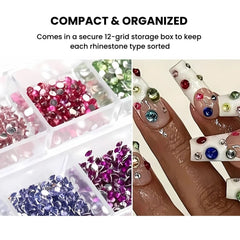 Shimmer Nail Art Gems – 12 Grid Crystal Rhinestone Set