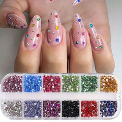 Shimmer Nail Art Gems – 12 Grid Crystal Rhinestone Set