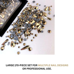 Shiny Nail Art: 150 Clear AB Rhinestones + 20 Gold Charms
