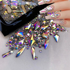 Shiny Nail Art: 150 Clear AB Rhinestones + 20 Gold Charms