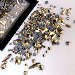 Shiny Nail Art: 150 Clear AB Rhinestones + 20 Gold Charms