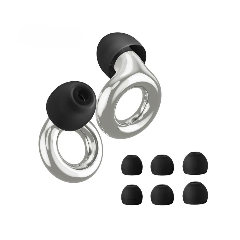 Silicone Earbud Caps with Metal Ring — Universal Fit- silver 10