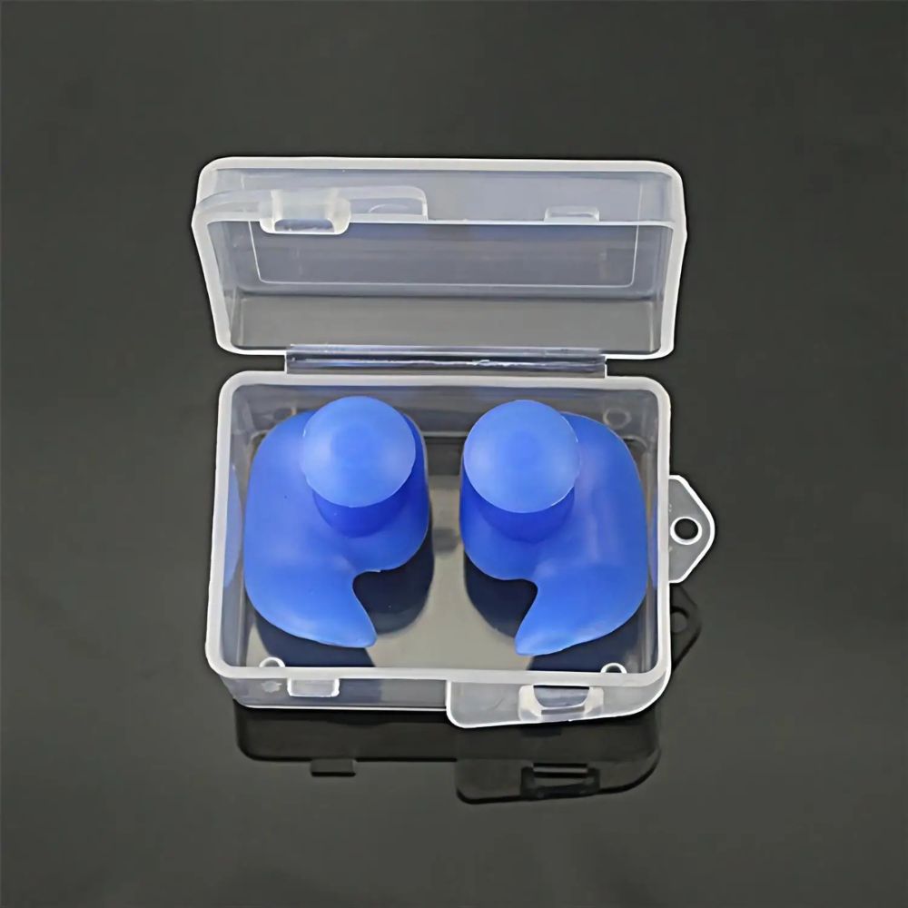 Silicone Swim Earplugs — Reusable Waterproof Kids & Adult - blue pp box