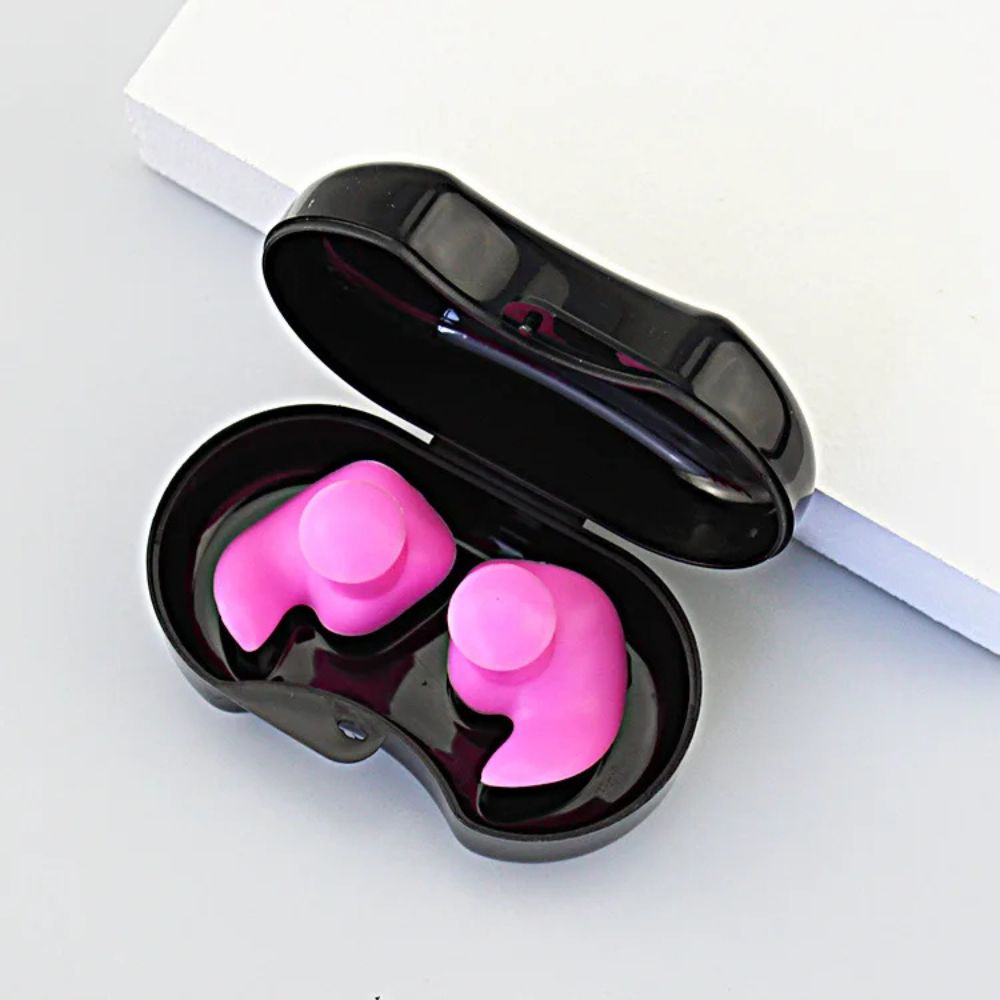 Silicone Swim Earplugs — Reusable Waterproof Kids & Adult - pink box
