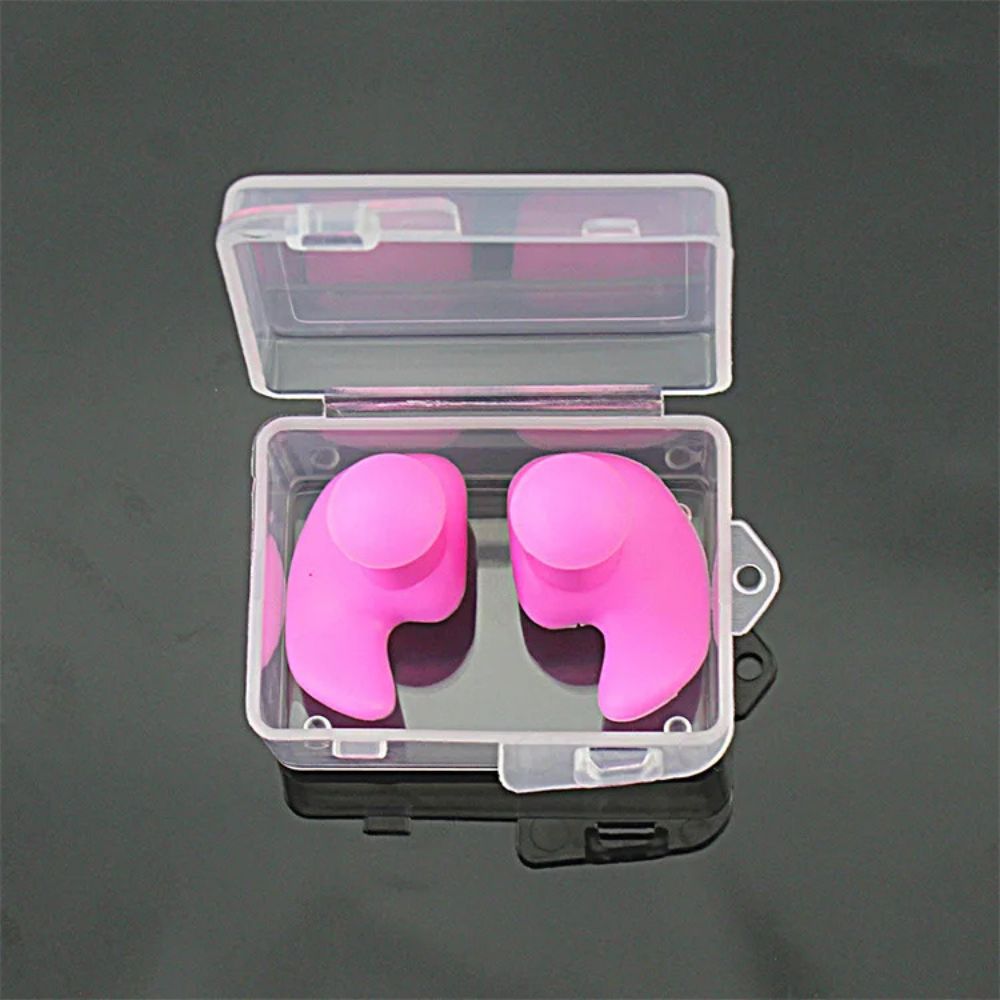 Silicone Swim Earplugs — Reusable Waterproof Kids & Adult - pink pp box