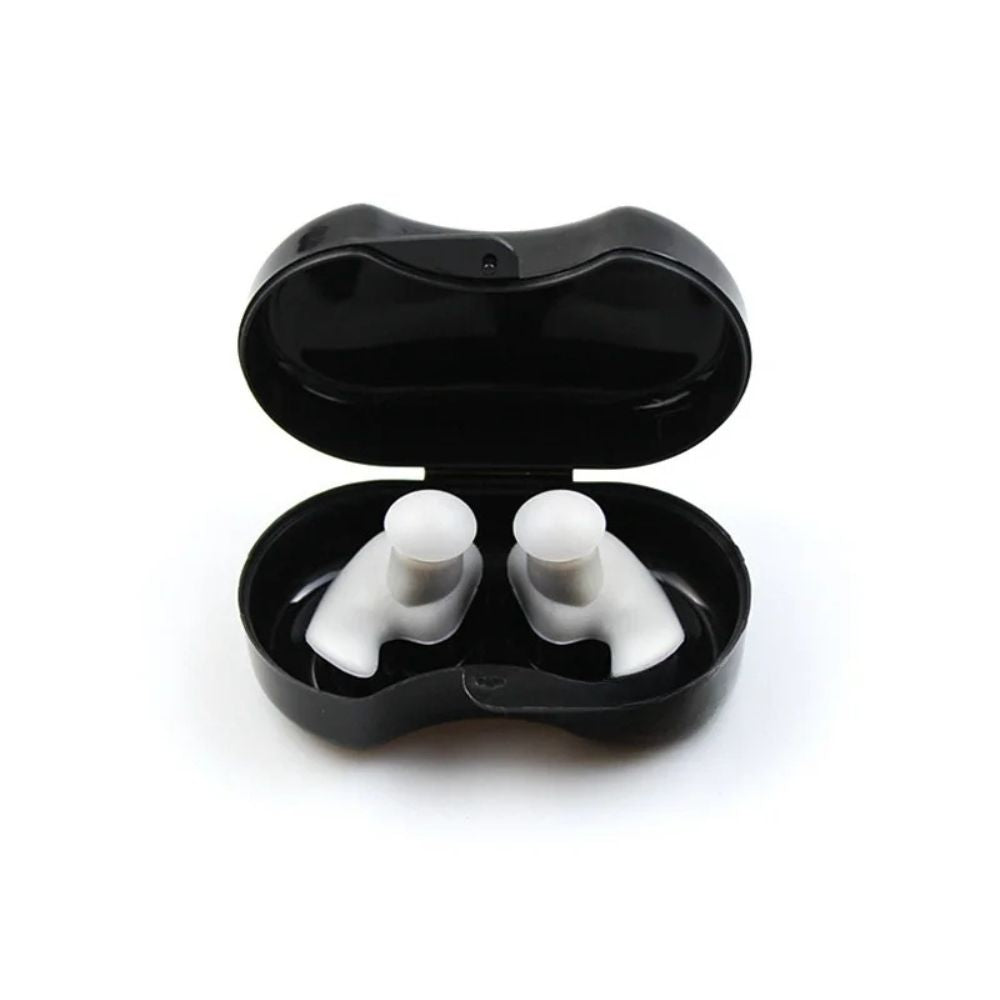 Silicone Waterproof Swimming Earplugs with Carry Case - black