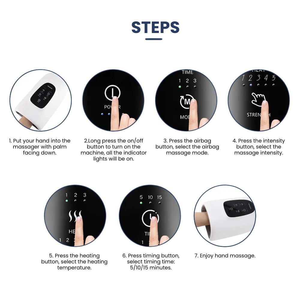 Smart Electric Wrist & Hand Massager with Heat Therapy - steps