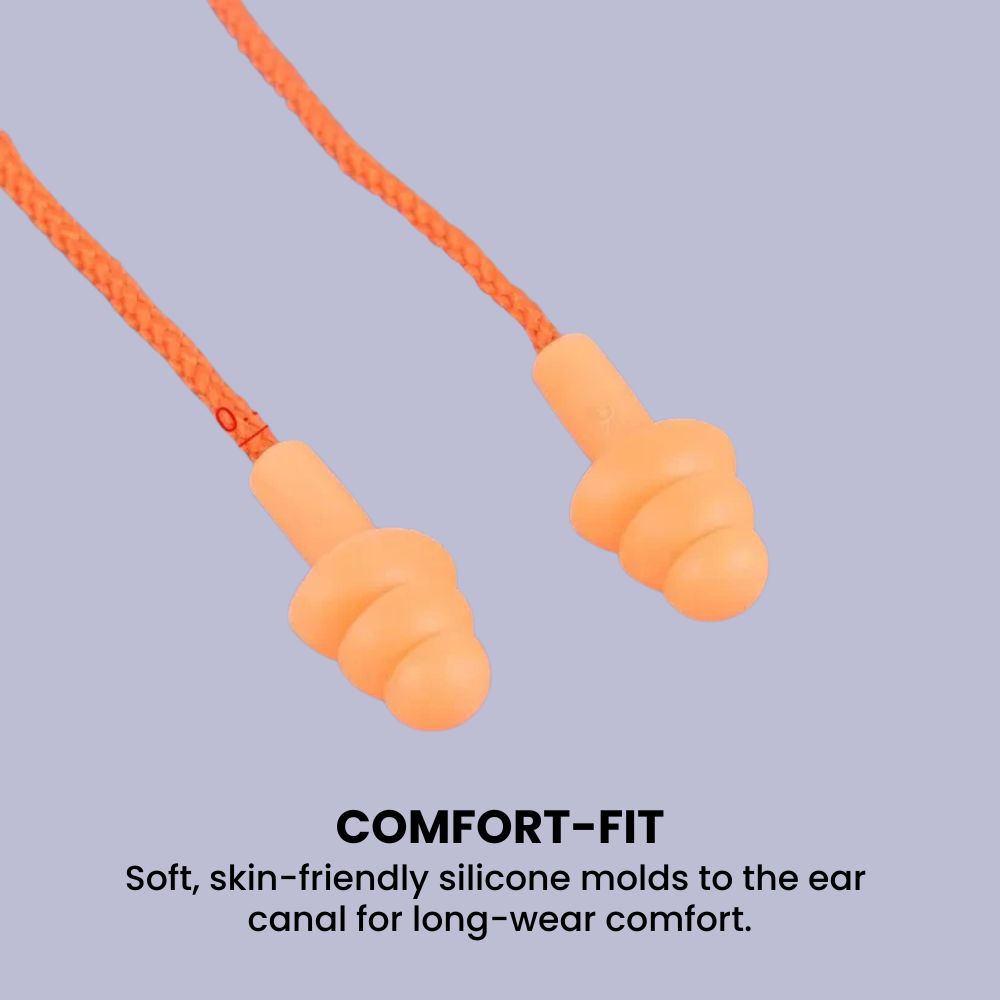 Soft Silicone Earplugs with Cord & Carry Case -  comfort fit