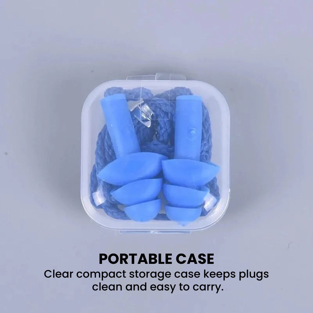 Soft Silicone Earplugs with Cord & Carry Case - portable case