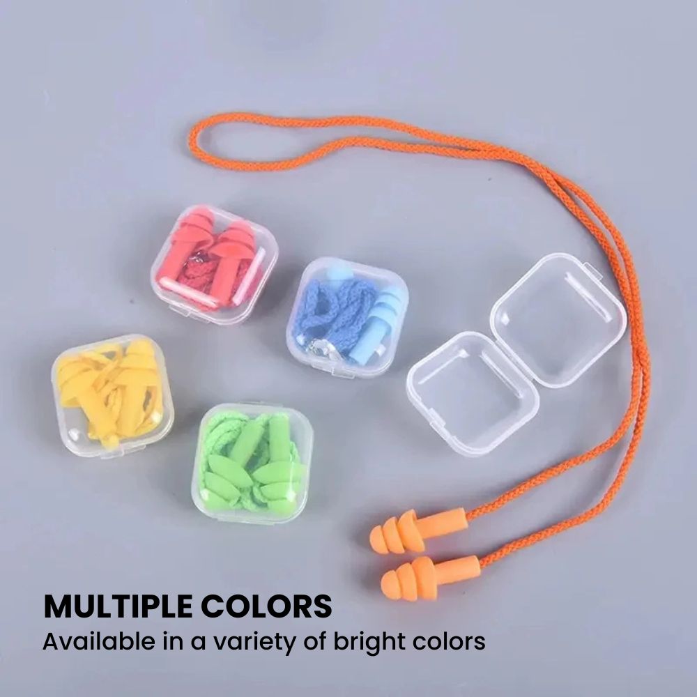 Soft Silicone Earplugs with Cord & Carry Case - multi colors