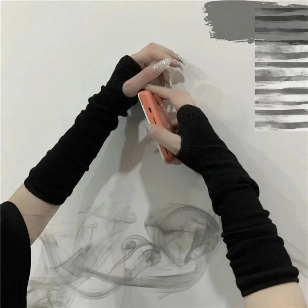 Gothic Cross Arm Warmers – Streetwear Fingerless Sleeves