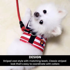 Striped Cotton Dog Harness & Leash Set