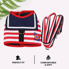 Striped Cotton Dog Harness & Leash Set