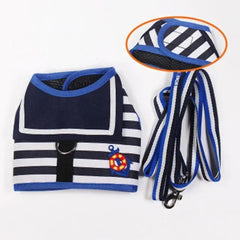 Striped Cotton Dog Harness & Leash Set