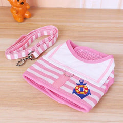 Striped Cotton Dog Harness & Leash Set