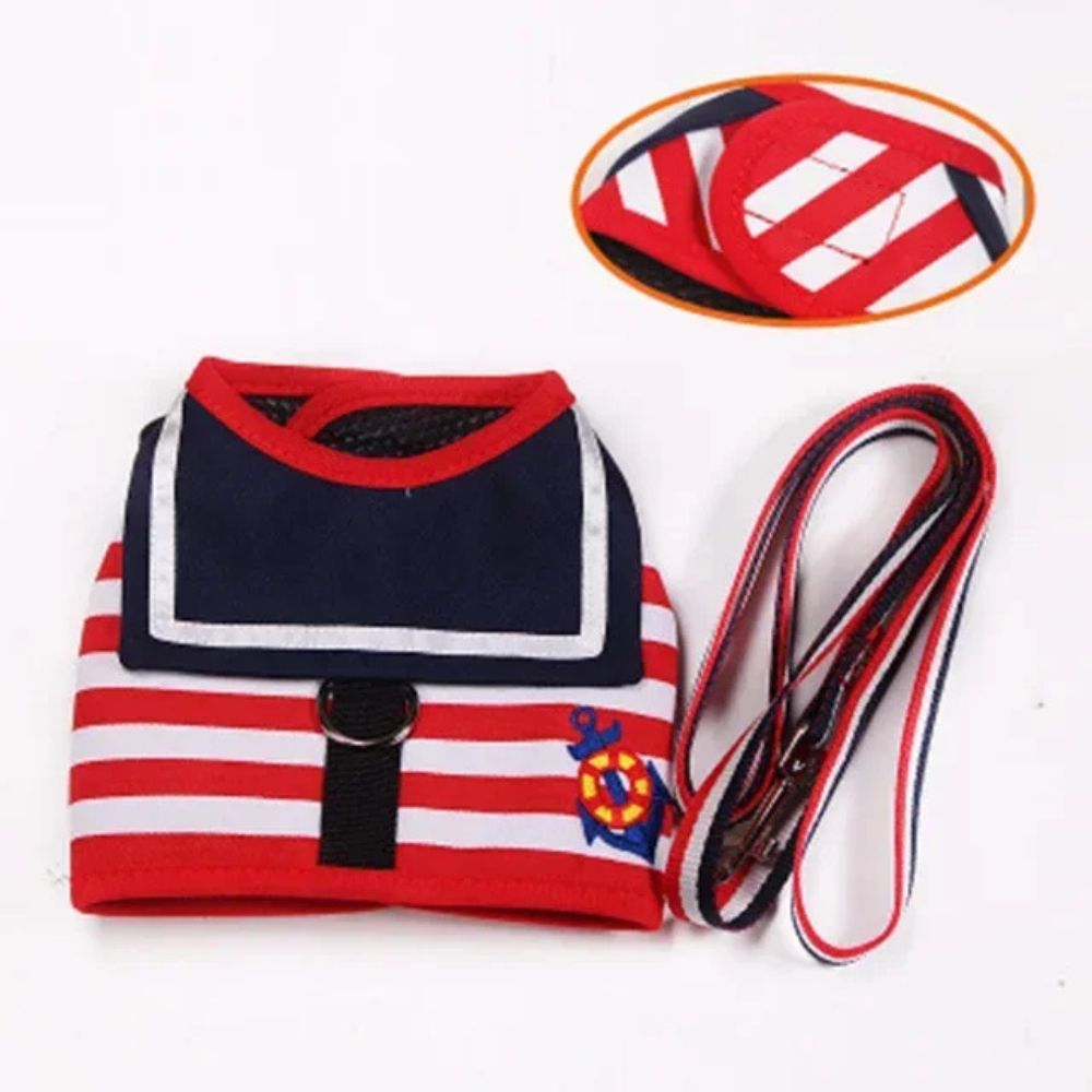 Striped Cotton Dog Harness & Leash Set