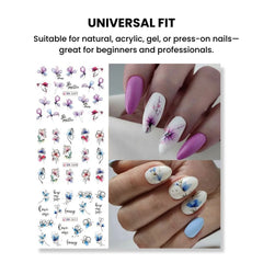 Floral Water Slide Nail Stickers — 3D Transfer Decals