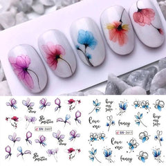 Floral Water Slide Nail Stickers — 3D Transfer Decals