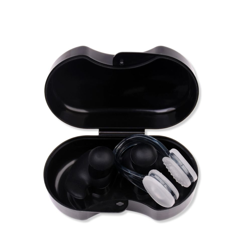 Swimming Silicone Earplugs & Nose Clip Set - black