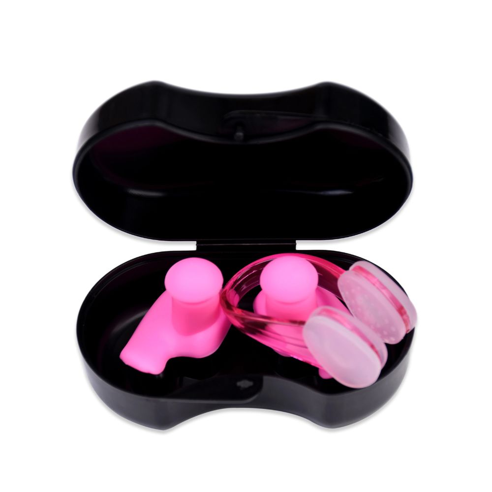 Swimming Silicone Earplugs & Nose Clip Set - pink