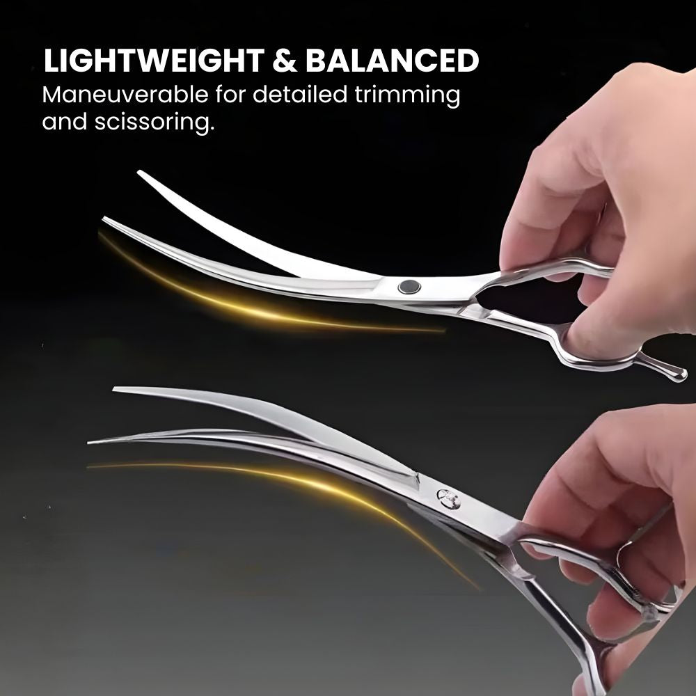Two-Way Curved Pet Grooming Scissors — Stainless - leightweight