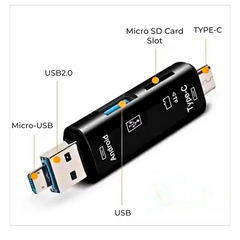 5-in-1 USB 2.0 Card Reader for Phones & Computers