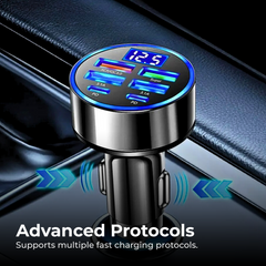 100W 5-Port Car Charger with LED Voltage Display